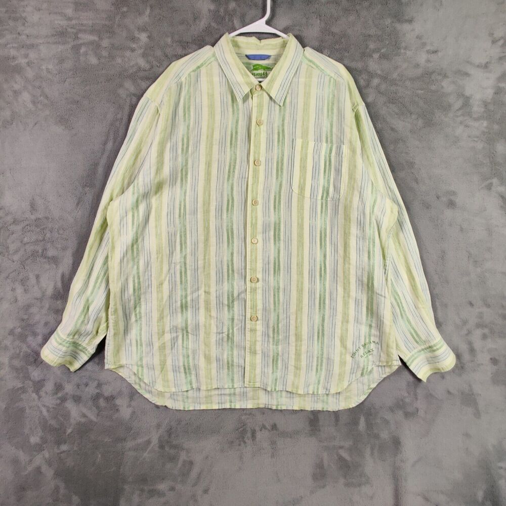 Tommy Bahama Shirt Adult 2XL XXL Green Blue Button Up Linen Marlin Preppy Men